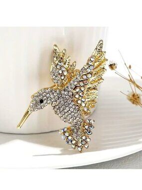 Brooch Hummingbird Rhinestone Trendy Pin Stylish Sparkle Hollywood Glam Bird Fun